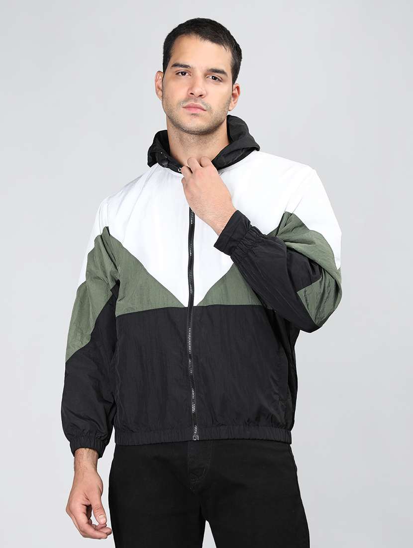men color block long sleeve bomber jacket