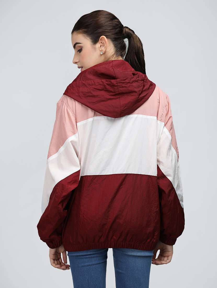 women oversized color block hood neck jacket - 21640070 -  Standard Image - 3