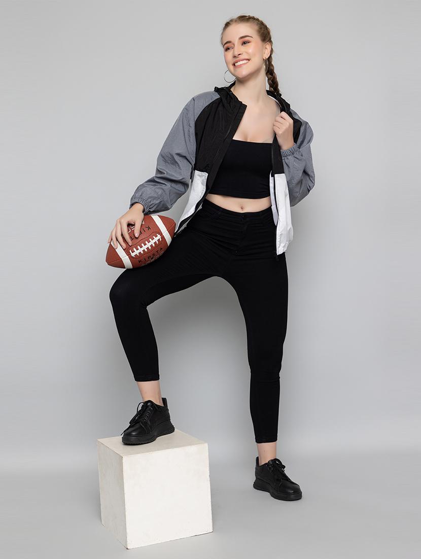 women oversized color block hood neck jacket - 21640073 - Standard Image - 3