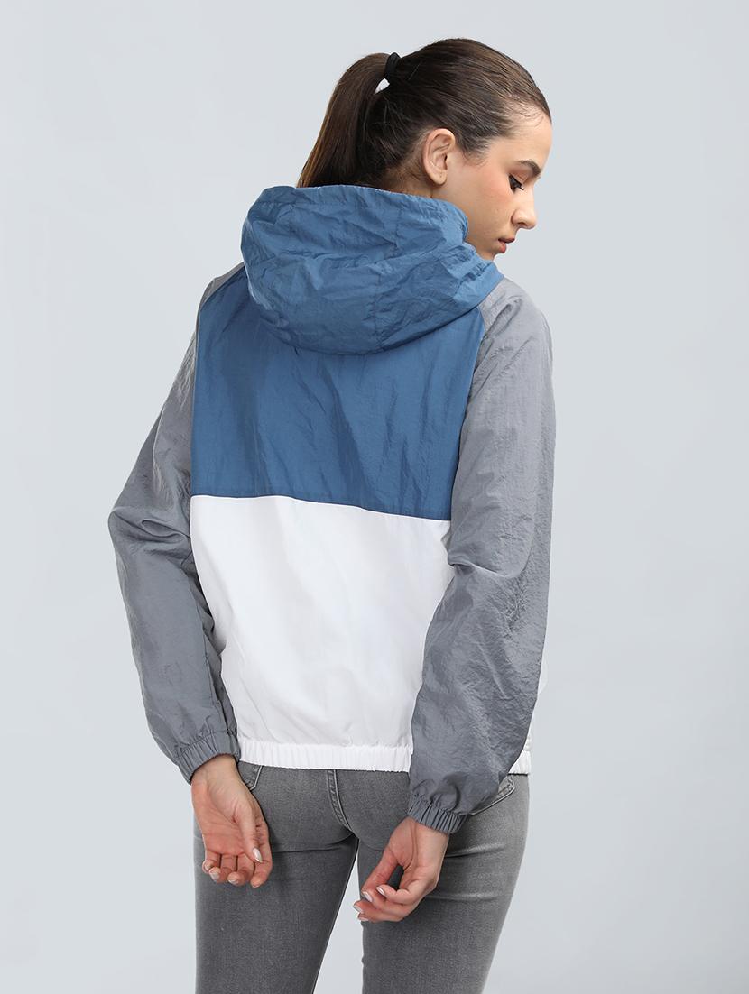 women oversized color block hood neck jacket - 21640074 - Standard Image - 3