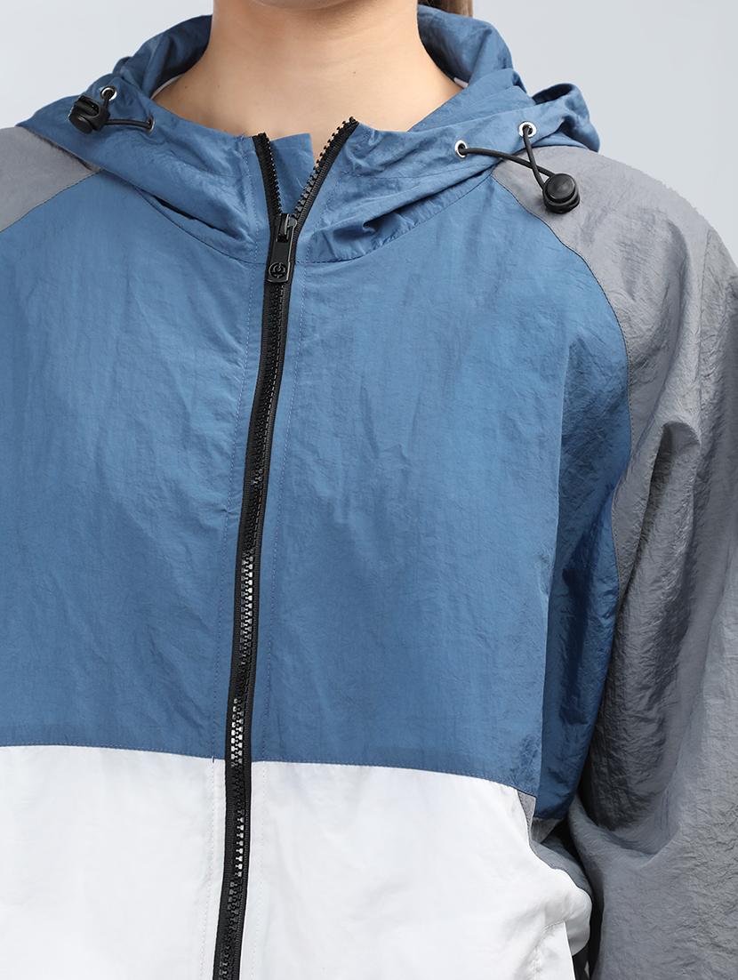 women oversized color block hood neck jacket - 21640074 - Standard Image - 5