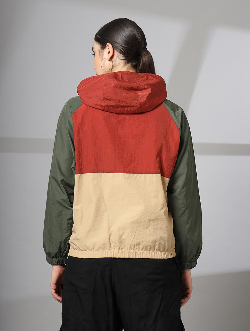 women oversized color block hood neck jacket - 21640075 - Standard Image - 3