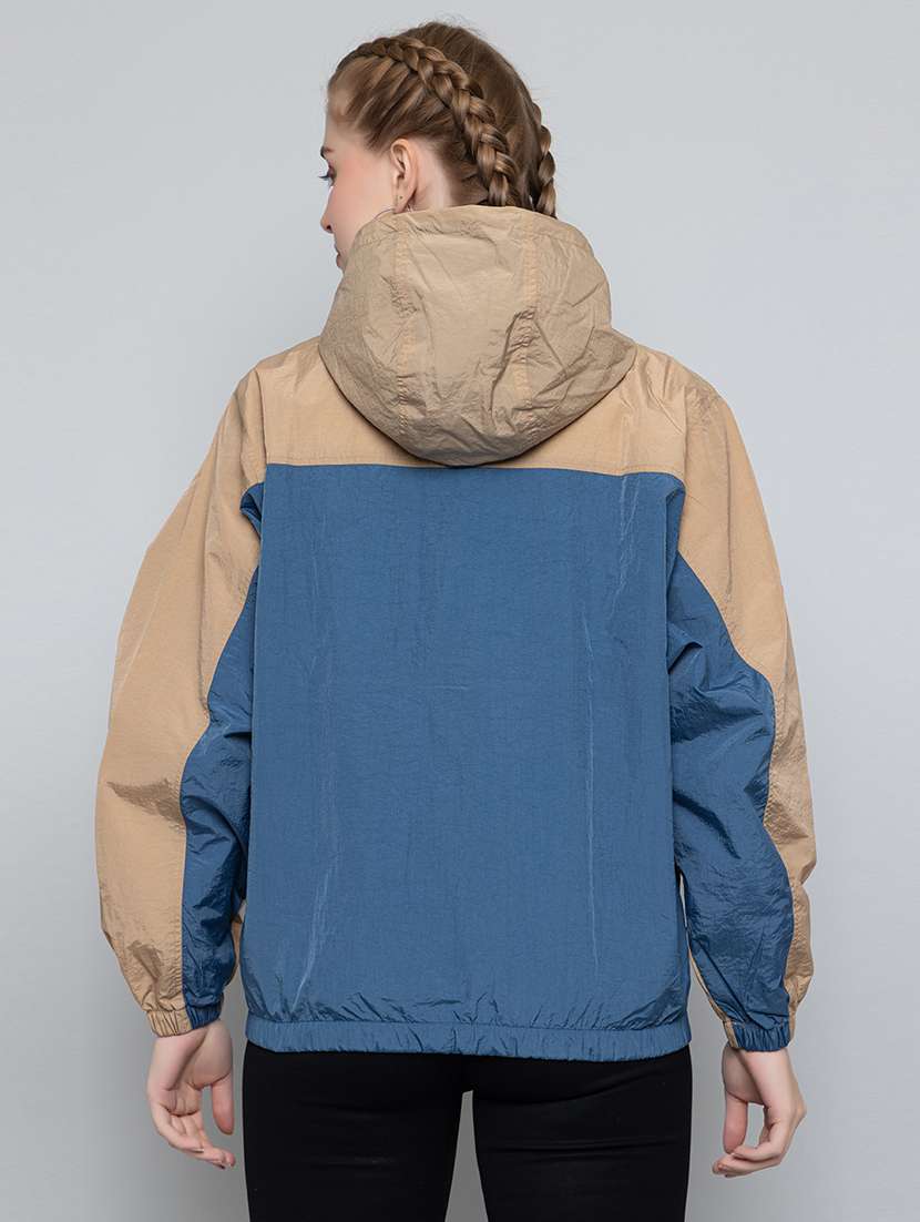 women oversized color block hood neck jacket - 21640076 -  Standard Image - 3