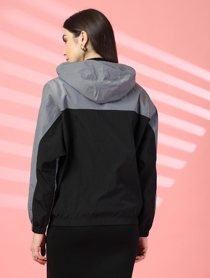 women oversized color block hood neck jacket - 21640077 - Standard Image - 3