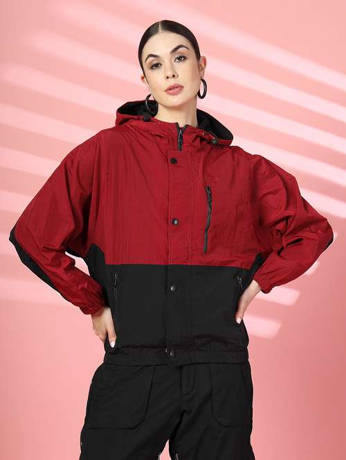 women oversized color block hood neck jacket - 21640078 - Standard Image - 0