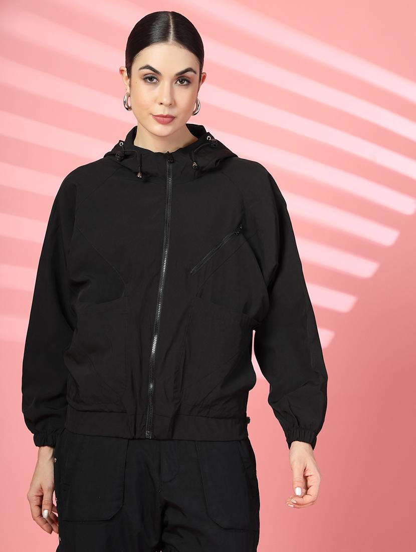 women plain long sleeve & hood neck jacket - 21640079 - Zoom Image - 0