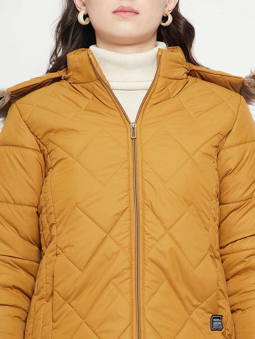women plain hood neck & long sleeve quilted jacket - 21640872 -  Standard Image - 3