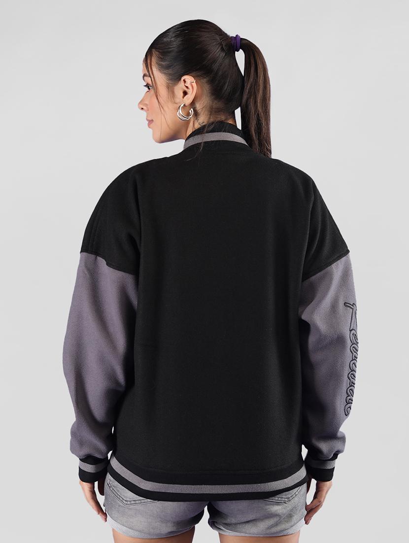 women oversized color block long sleeve varsity jacket - 21640945 - Standard Image - 3
