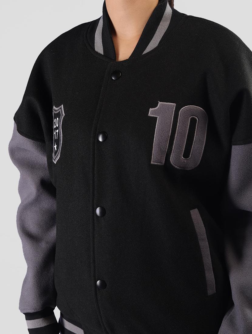 women oversized color block long sleeve varsity jacket - 21640945 - Standard Image - 5
