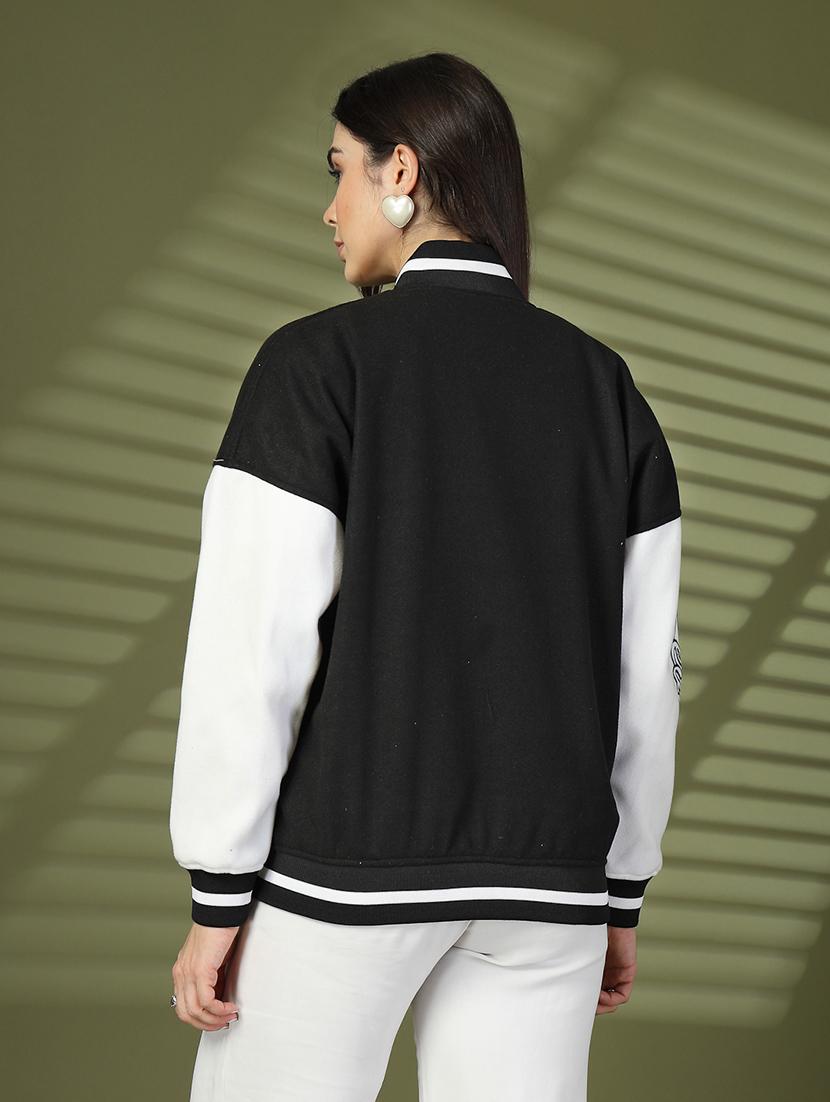 women oversized color block long sleeve varsity jacket - 21640947 - Standard Image - 3