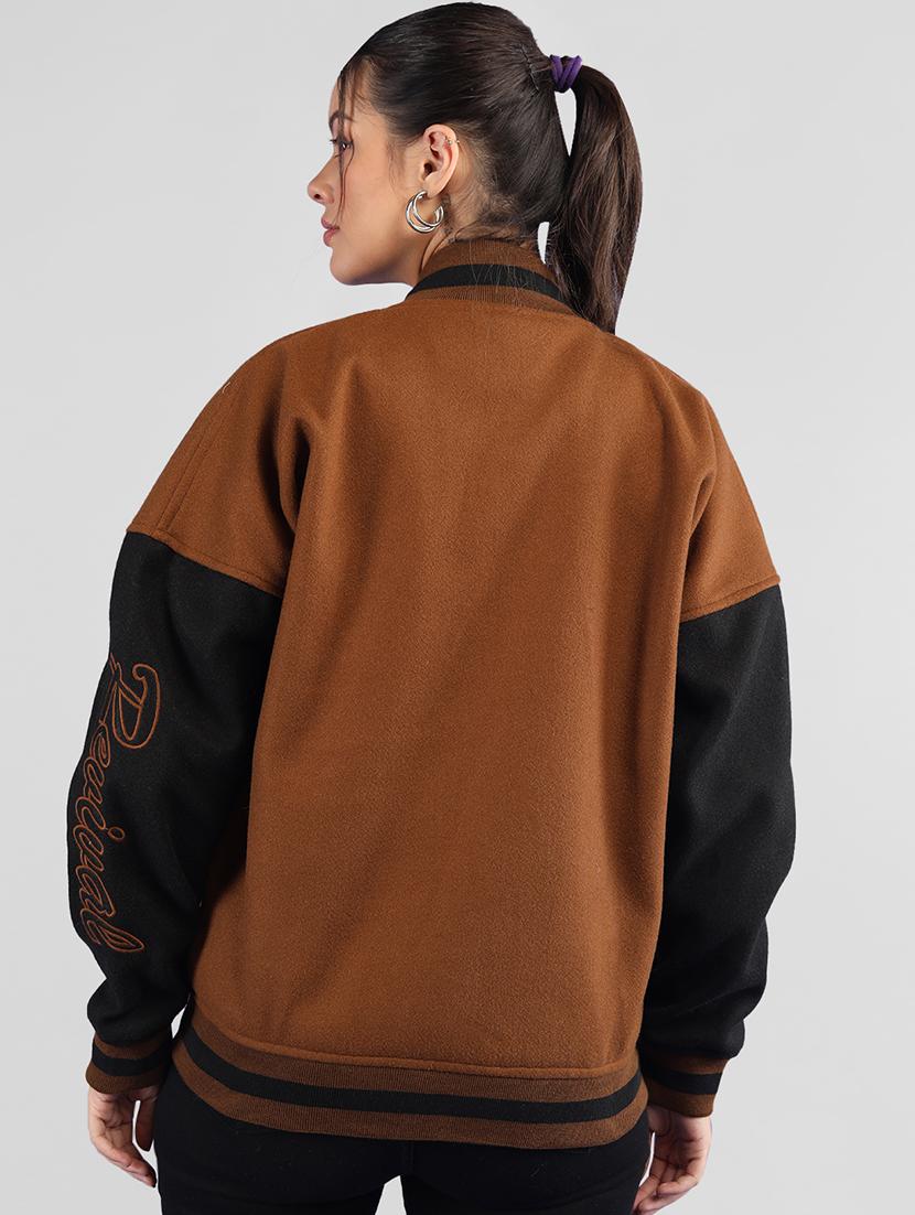 women oversized color block long sleeve varsity jacket - 21640948 - Standard Image - 3