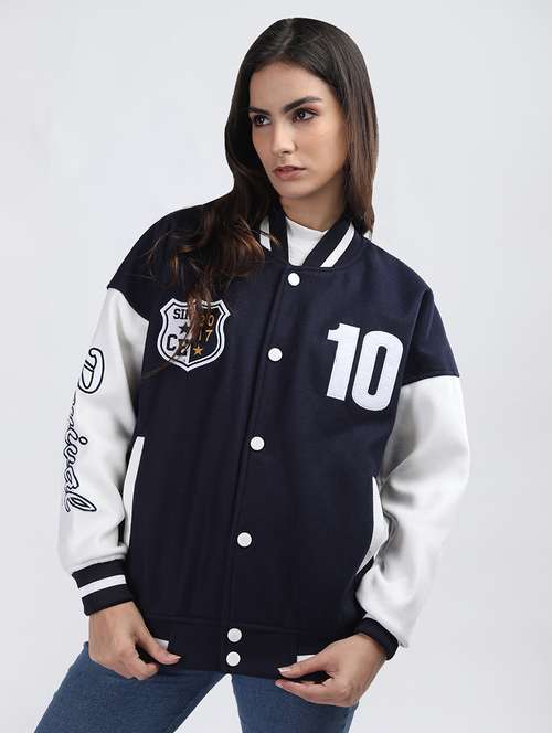 women oversized color block long sleeve varsity jacket  - 21640949 -  Standard Image - 0