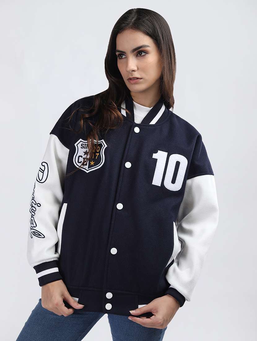 women oversized color block long sleeve varsity jacket  - 21640949 -  Zoom Image - 0
