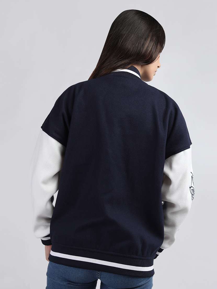 women oversized color block long sleeve varsity jacket - 21640949 - Standard Image - 3