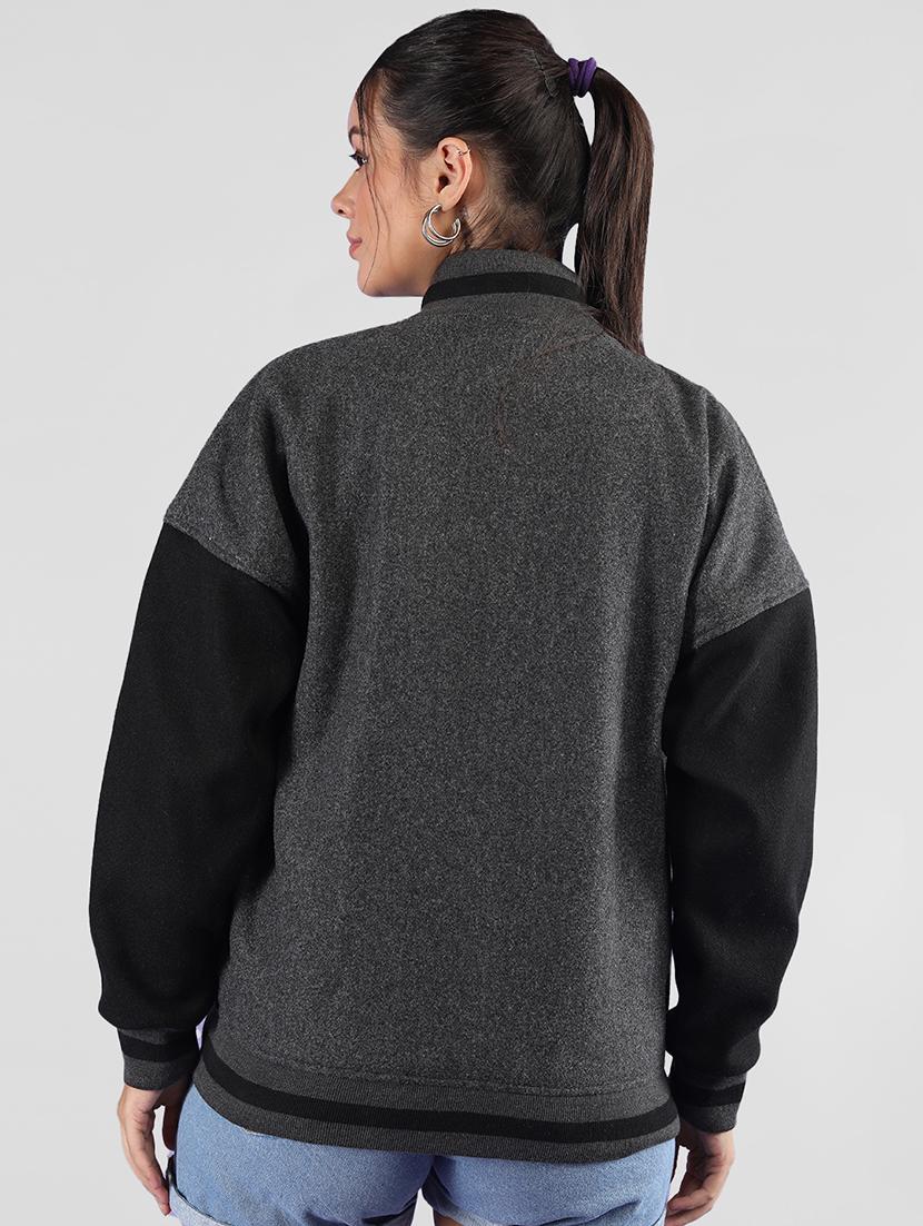 women oversized color block long sleeve varsity jacket - 21640950 - Standard Image - 3