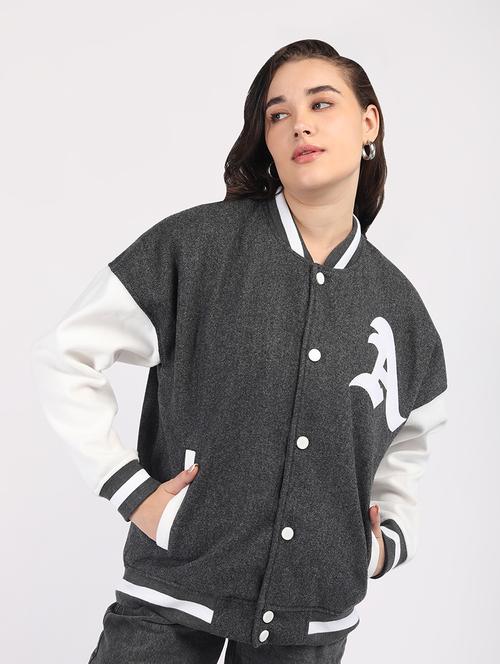 women oversized color block long sleeve varsity jacket - 21640951 - Standard Image - 0