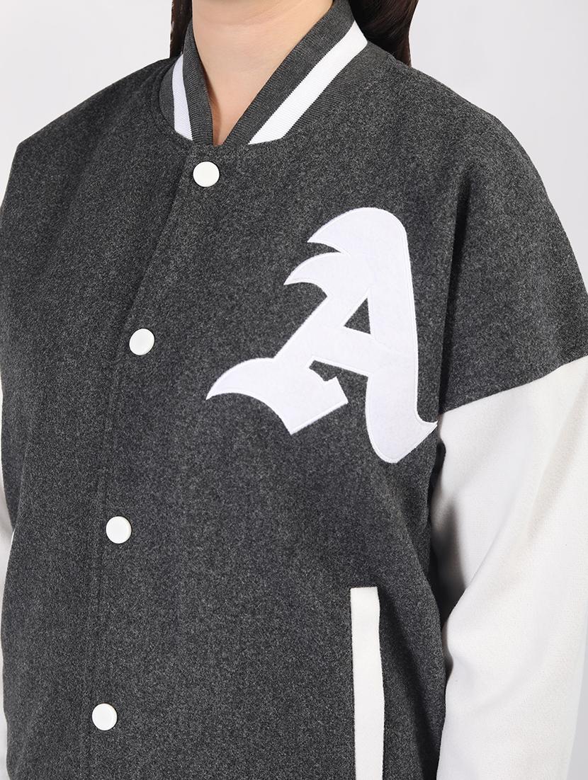 women oversized color block long sleeve varsity jacket - 21640951 - Standard Image - 5
