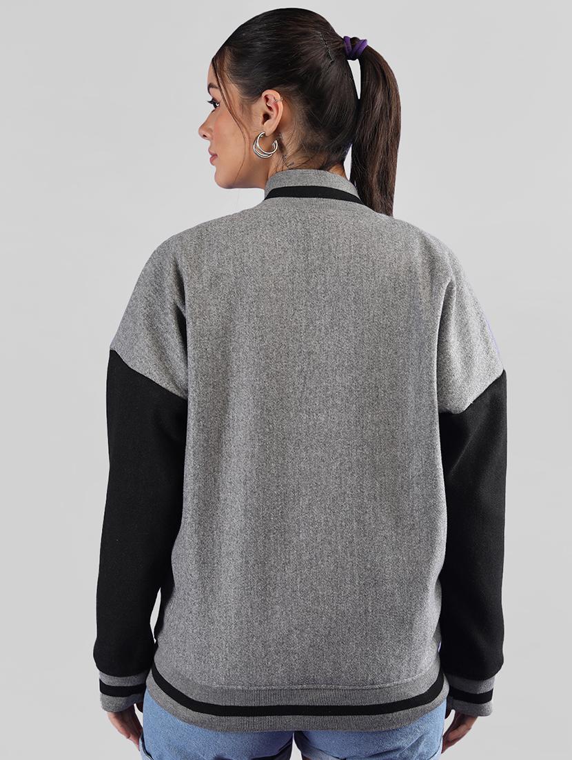 women oversized color block long sleeve varsity jacket - 21640952 - Standard Image - 3