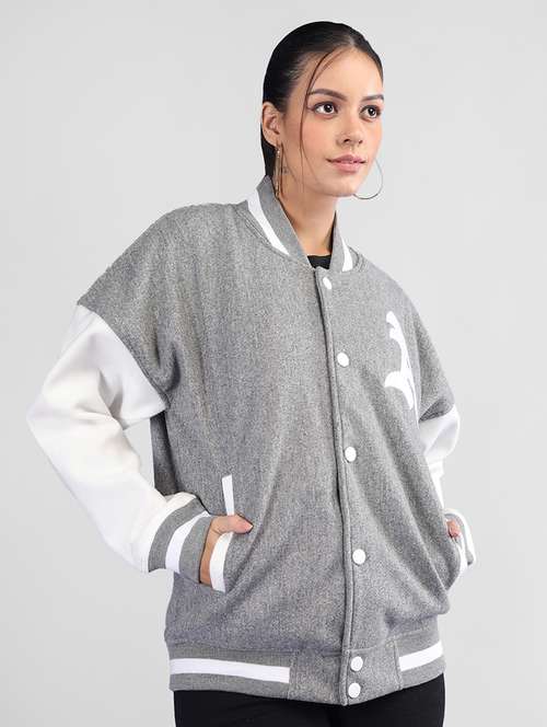 women oversized color block long sleeve varsity jacket - 21640953 - Standard Image - 0
