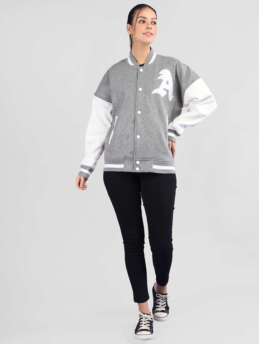 women oversized color block long sleeve varsity jacket - 21640953 - Standard Image - 3