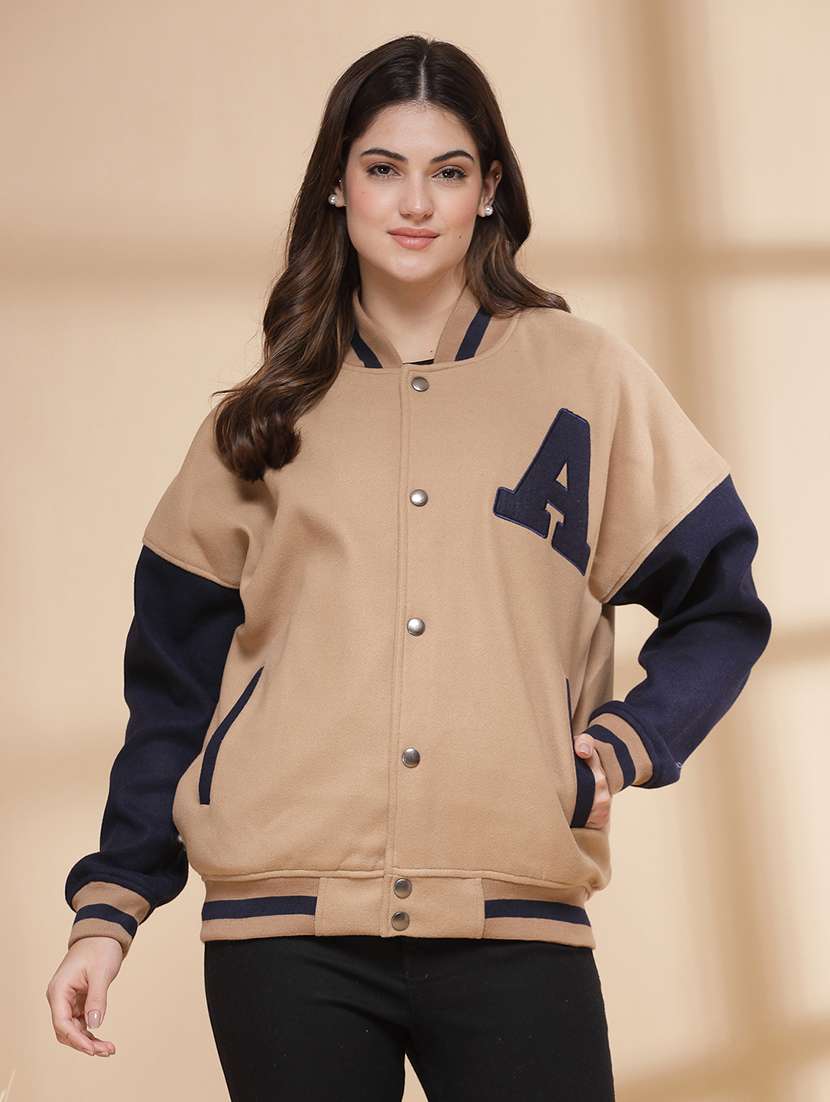 women oversized color block long sleeve varsity jacket  - 21640954 -  Zoom Image - 0