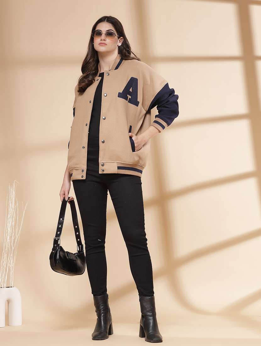 women oversized color block long sleeve varsity jacket  - 21640954 -  Standard Image - 3