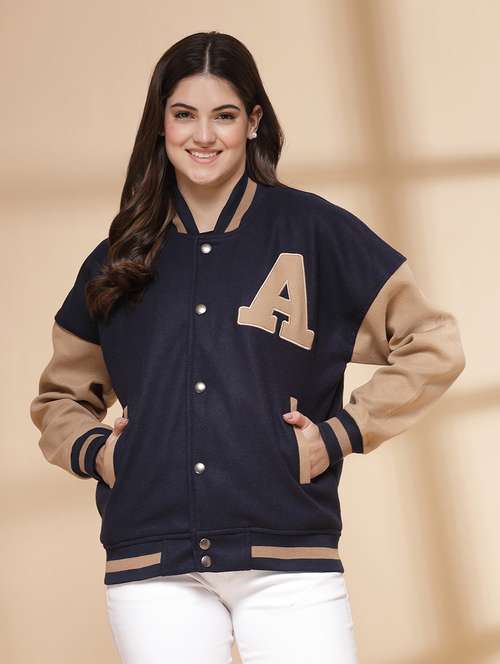 women oversized color block long sleeve varsity jacket  - 21640955 -  Standard Image - 0