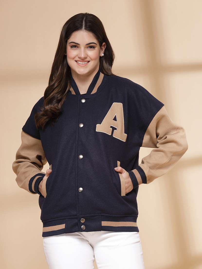 women oversized color block long sleeve varsity jacket  - 21640955 -  Zoom Image - 0