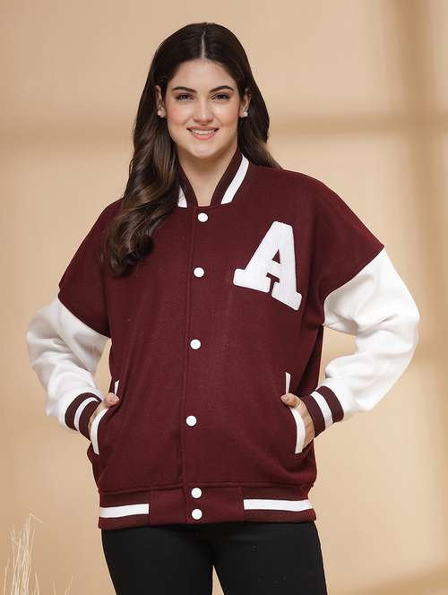 women oversized color block long sleeve varsity jacket - 21640956 - Standard Image - 0