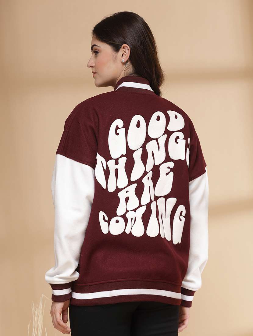 women oversized color block long sleeve varsity jacket - 21640956 - Standard Image - 3