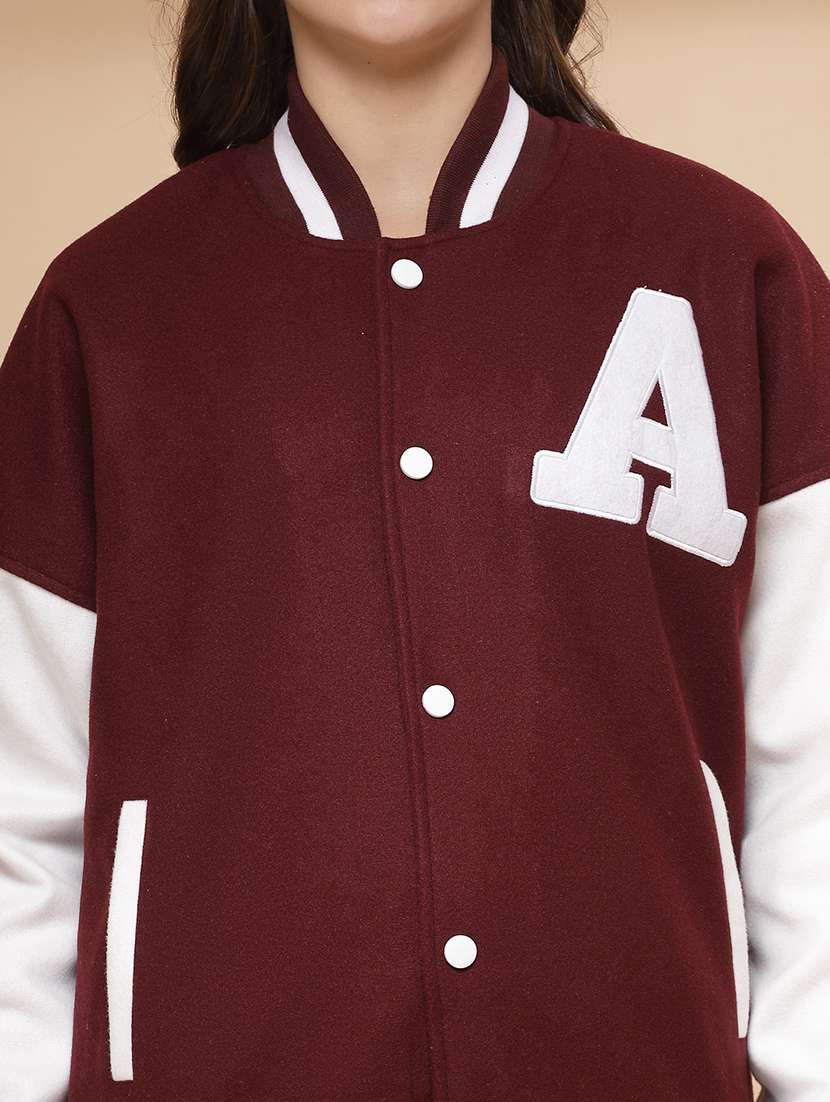 women oversized color block long sleeve varsity jacket - 21640956 - Standard Image - 5
