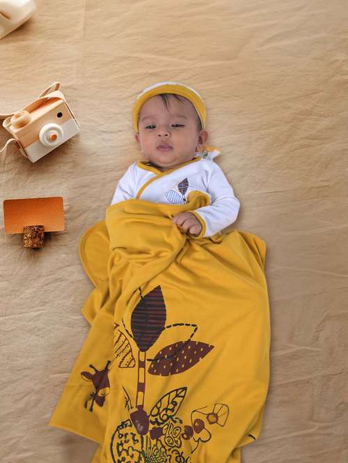 mustard reversible printed baby blanket