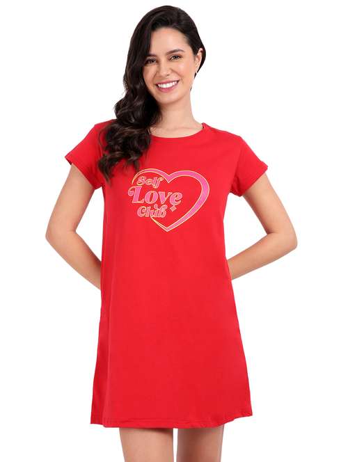 women red typography short sleeve nighty - 21641006 -  Standard Image - 0