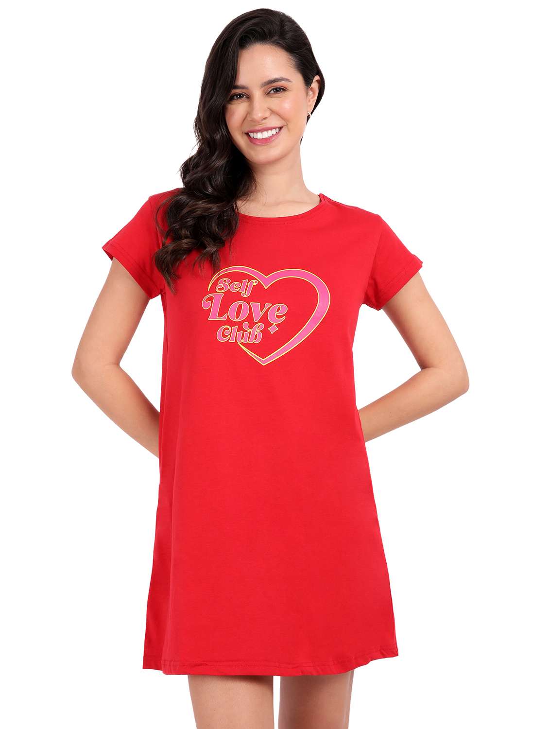 women red typography short sleeve nighty - 21641006 -  Zoom Image - 0