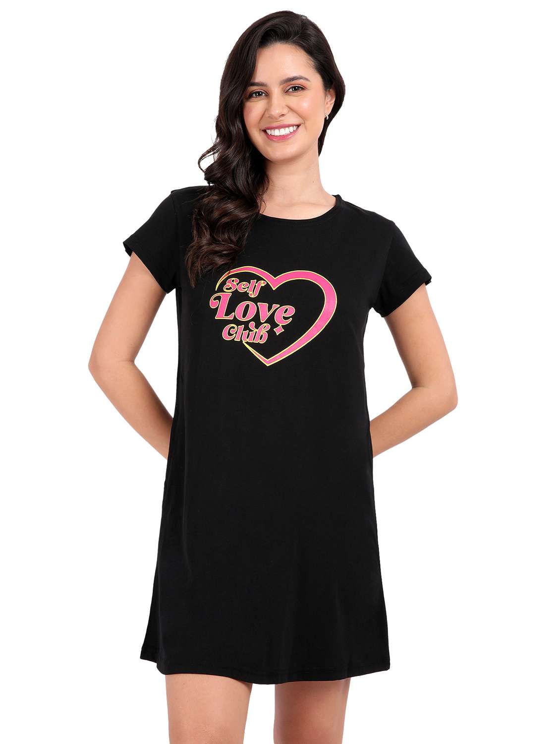 women red typography short sleeve nighty