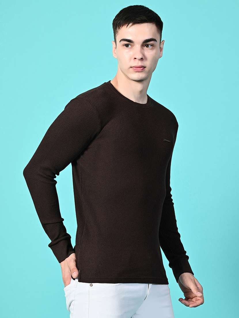 men coffee brown regular fit knitted t-shirt - 21641052 -  Standard Image - 3