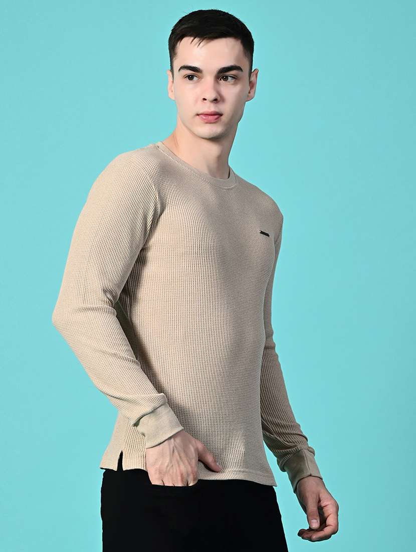 men beige long sleeve regular fit kintted t-shirt - 21641053 -  Standard Image - 3
