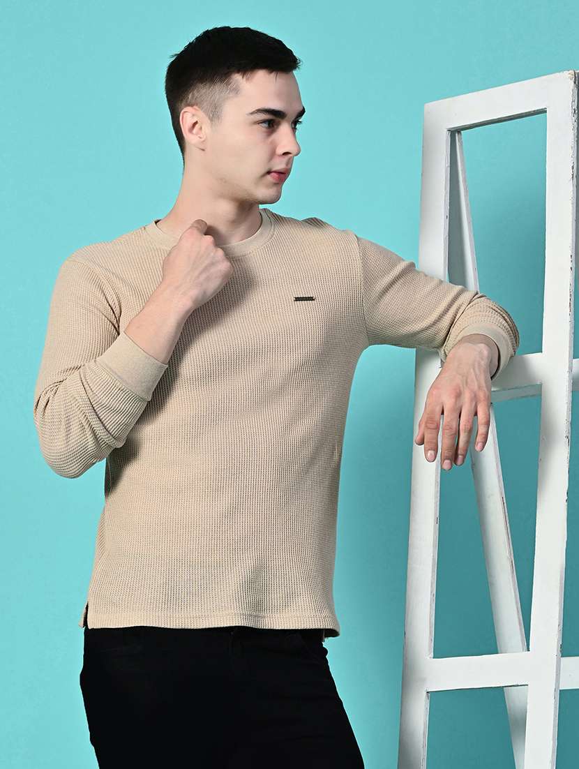 men beige long sleeve regular fit kintted t-shirt - 21641053 -  Standard Image - 5