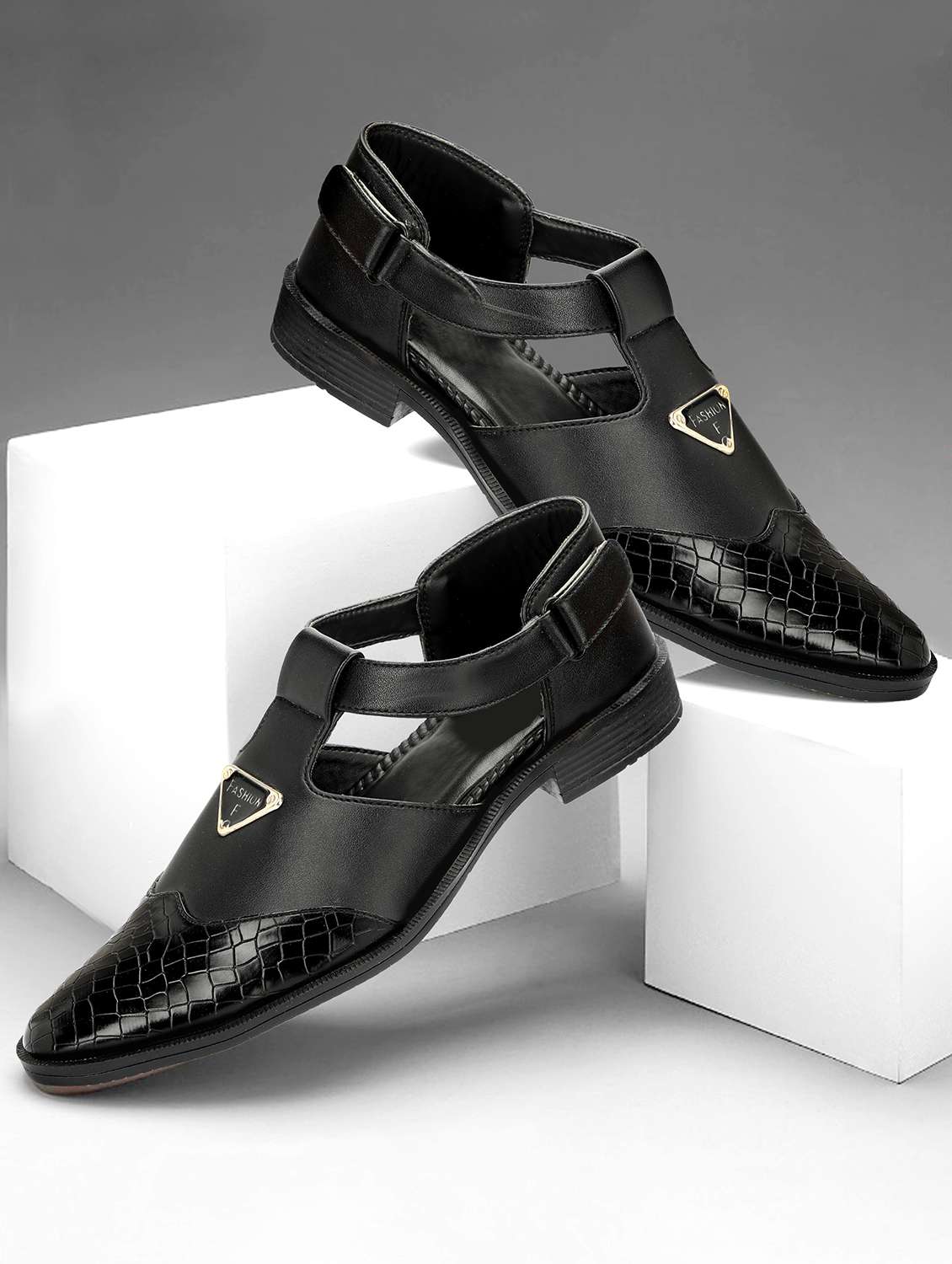 men black back strap sandal