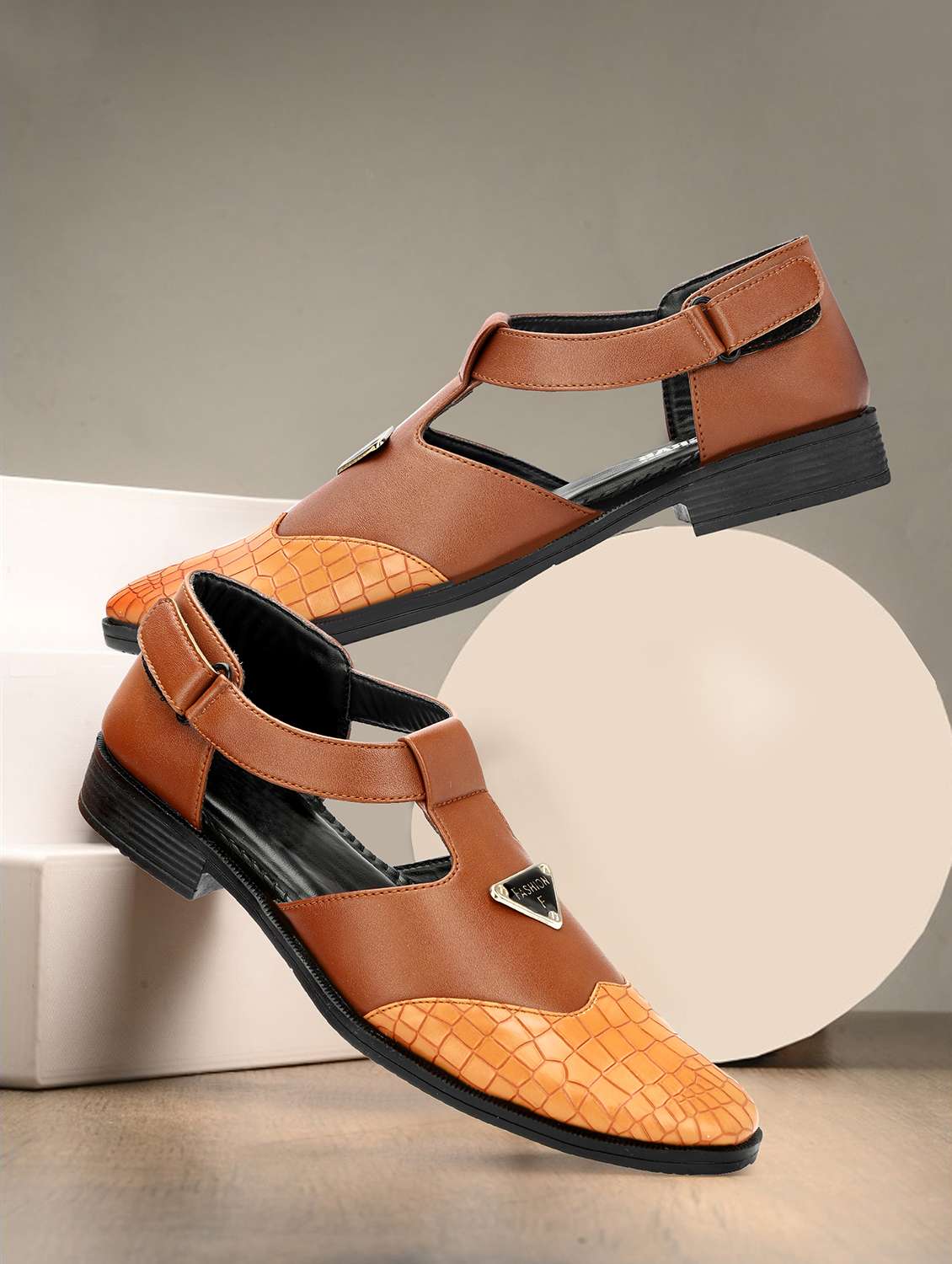 men tan back strap sandal
