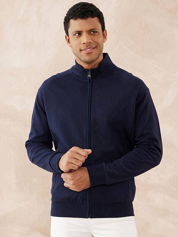 men solid long sleeve stand collar jacket - 21641175 - Zoom Image - 0