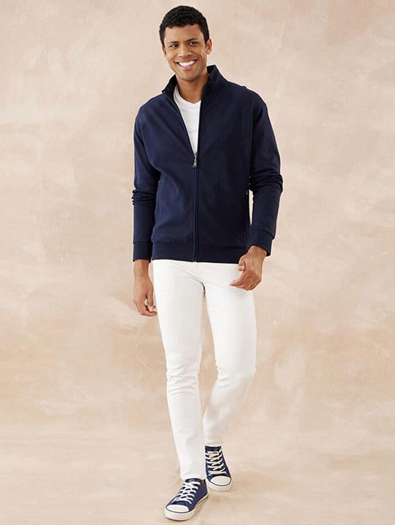 men solid long sleeve stand collar jacket - 21641175 - Standard Image - 3