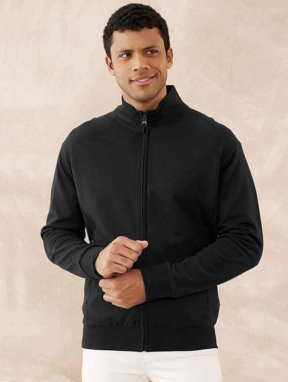 men solid long sleeve stand collar jacket