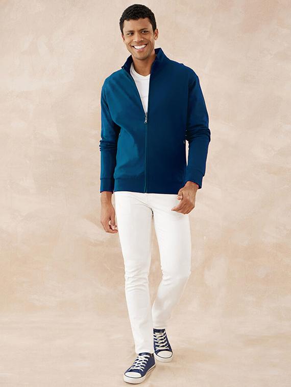 men solid long sleeve stand collar jacket - 21641180 - Standard Image - 3
