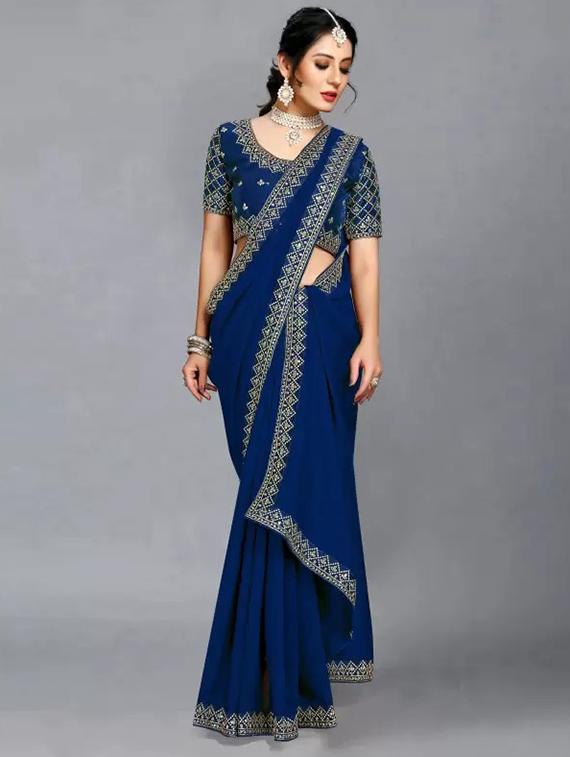 women solid with bordered saree  with blouse - 21641259 -  Zoom Image - 0