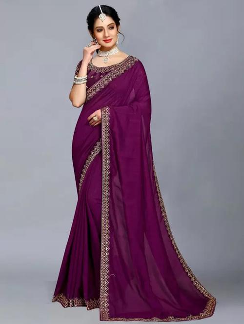 women solid with bordered saree with blouse - 21641260 - Standard Image - 0