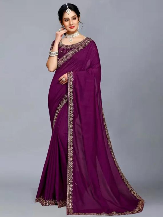 women solid with bordered saree with blouse - 21641260 - Zoom Image - 0
