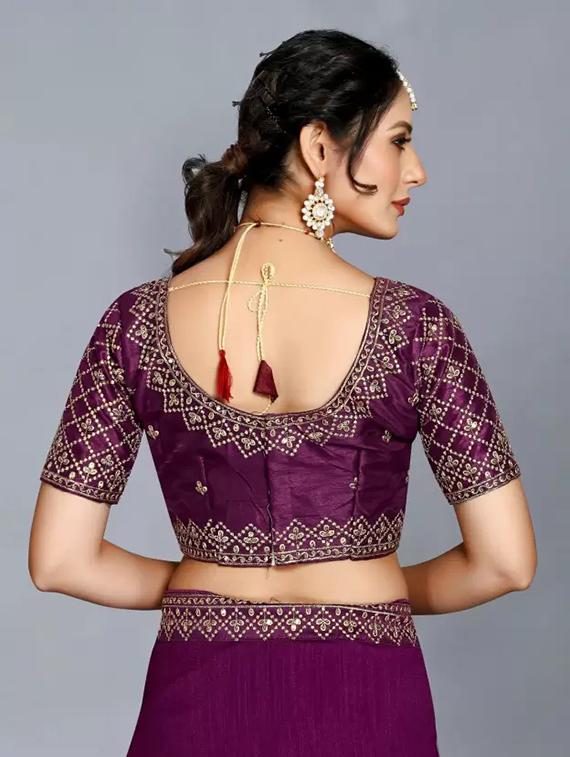 women solid with bordered saree with blouse - 21641260 - Standard Image - 3