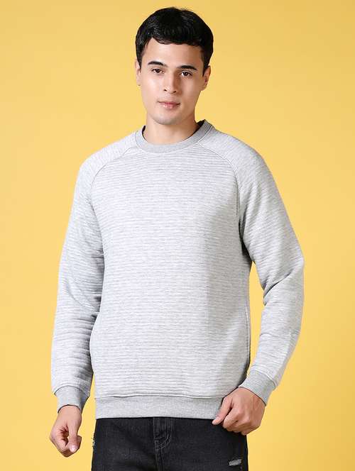 men grey self design long sleeve sweatshirt - 21641363 -  Standard Image - 0