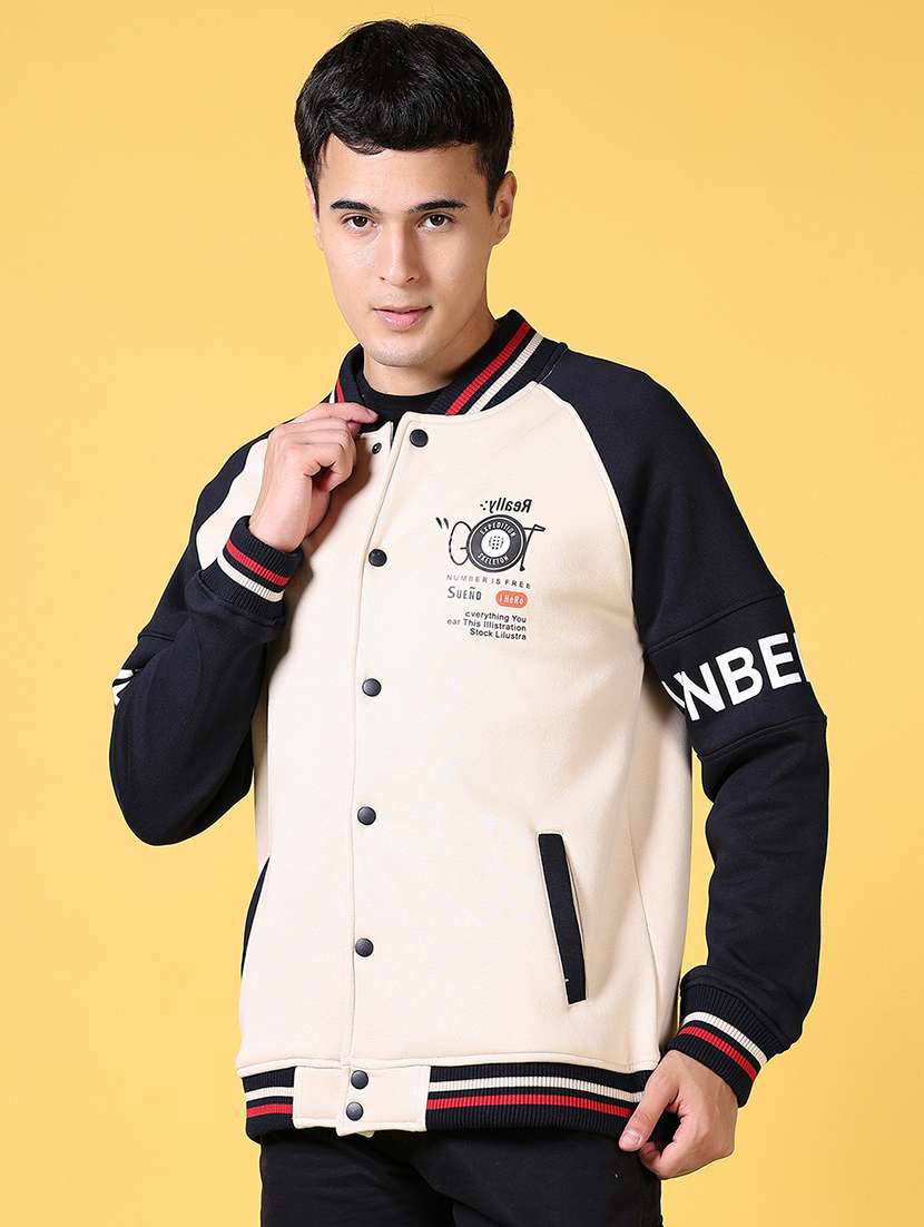 men color block long sleeve varsity jacket